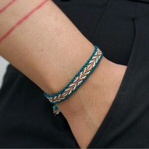 Boho Woven Bracelet Friendship Bracelet Emerald Green Handmade